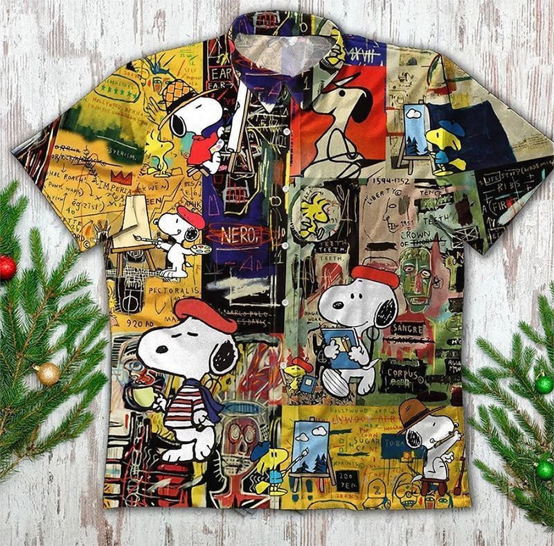 Snoopy Graphic Print Short Sleeve Hawaiian Shirt 93