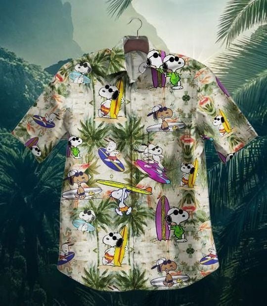 Snoopy Surfing Hawaiian Graphic Print Short Sleeve Hawaiian Casual Shirt 62