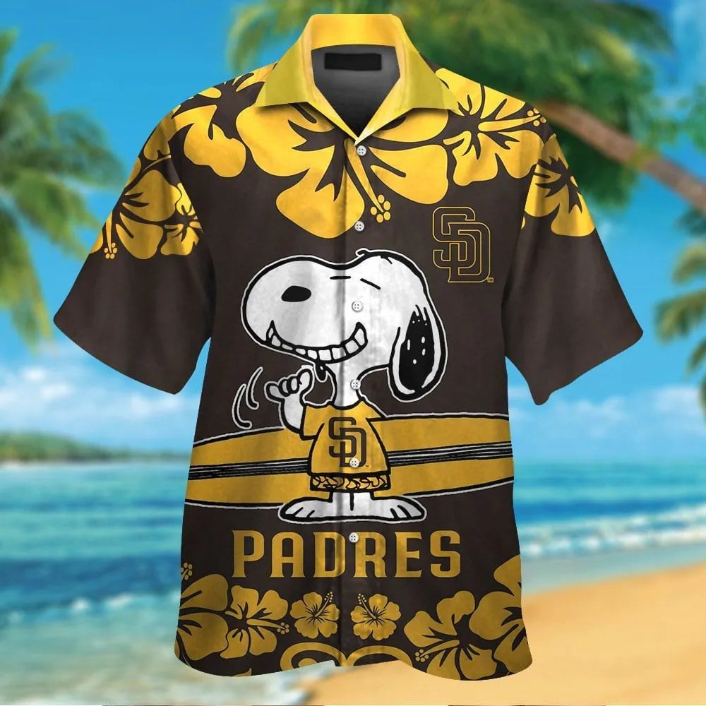 San Diego Padres Snoopy Short Sleeve Button Up Tropical Aloha Hawaiian Shirts For Men Women Mlb