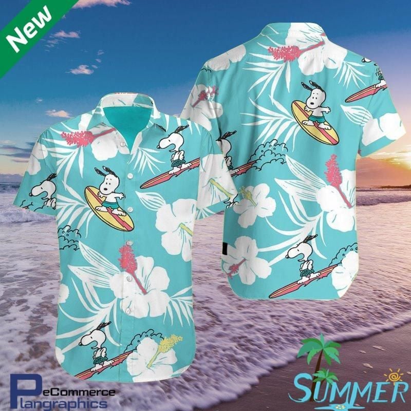 Snoopy Surfing Aloha Shirt Hawaiian Aloha Shirt Hawaiian Shorts Beach Short Shirt