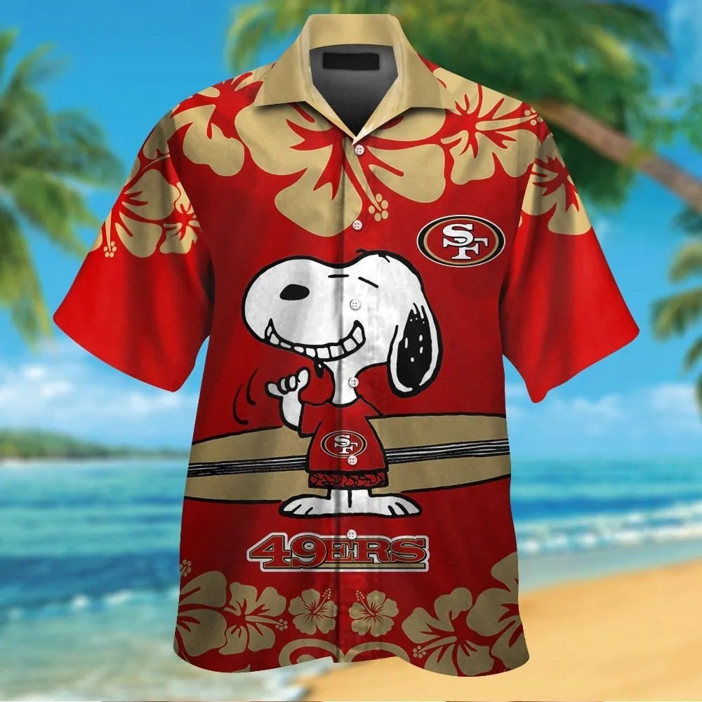 San Francisco 49ers & Snoopy Short Sleeve Button Up Tropical Aloha Hawaiian Shirts For Men Women Nfl