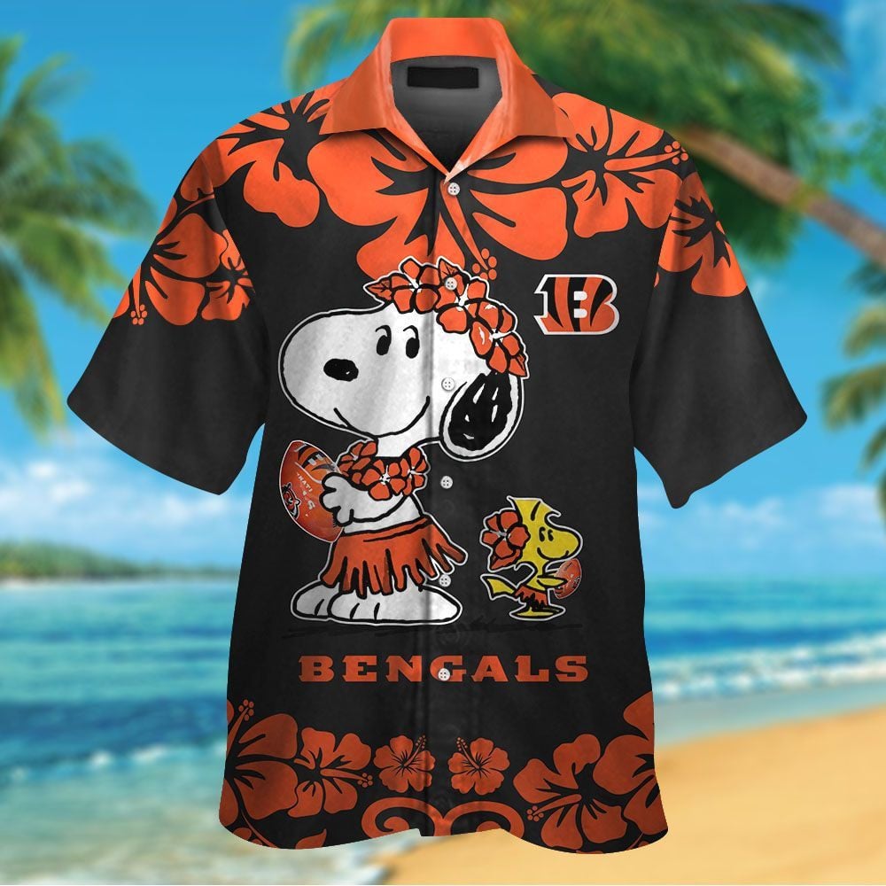 Cincinnati Bengals & Snoopy Short Sleeve Button Up Tropical Aloha Hawaiian Shirts For Men Women Nfl