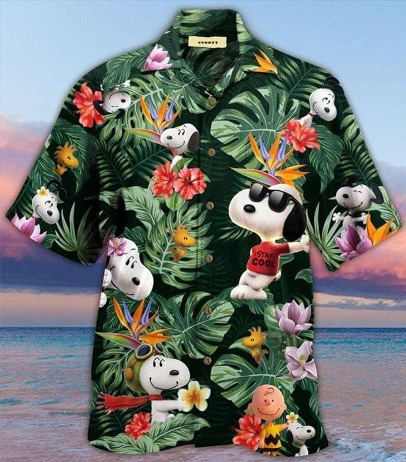 Snoopy Graphic Print Short Sleeve Hawaiian Shirt 50