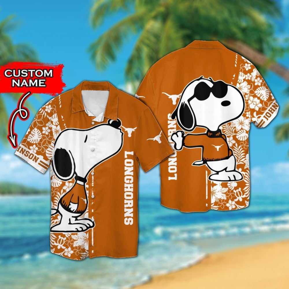 Texas Longhorns & Snoopy Custom Personalized Short Sleeve Button Up Tropical Aloha Hawaiian Shirts For Men Women Ncaa