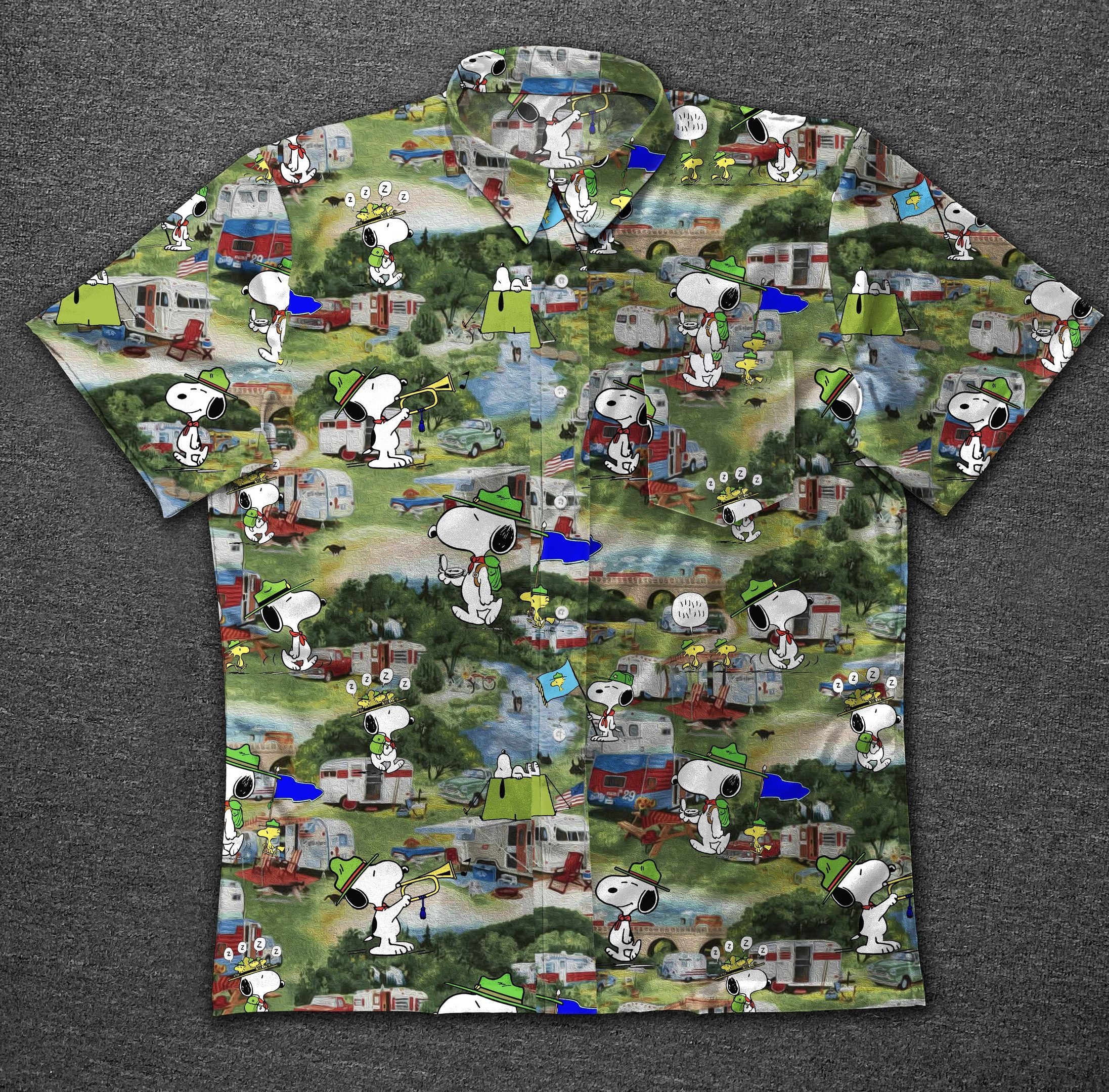 Hawaii Shirt Camping Snoopy Vintage Cotton Hawaiian Shirt-zx11119