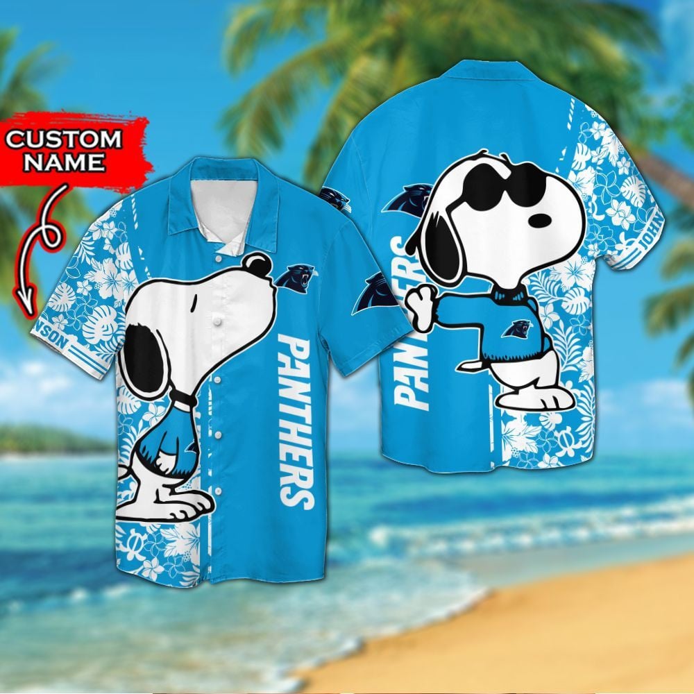 Carolina Panthers & Snoopy Custom Personalized Short Sleeve Button Up Tropical Aloha Hawaiian Shirts For Men Women Nfl