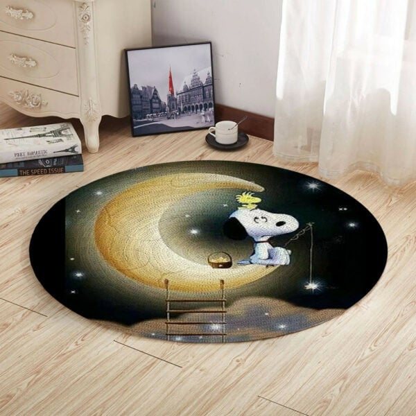 Peanuts Snoopy Night Star Round Rug Living Room And Bed Room Rug Gift Us Decor
