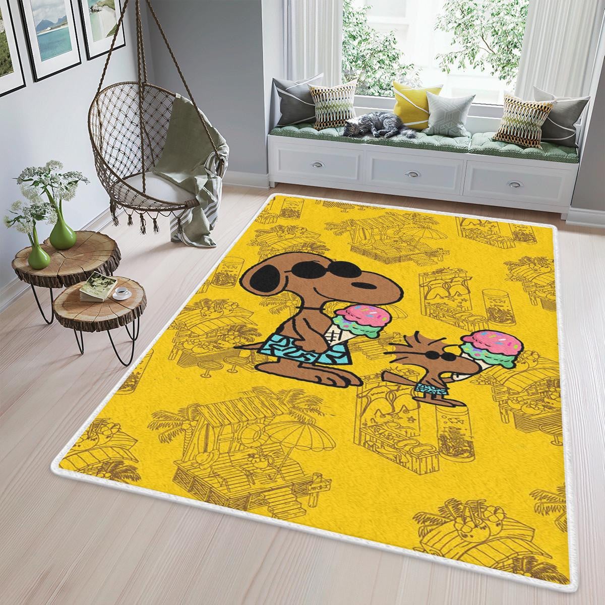 Snoopy And Woodstock Cream Vacation Summer Peanuts Cartoon Gift Lover Area Rug Living Room,snoopy The Peanuts Gift For Fan Rug Home Decor Floor Decor