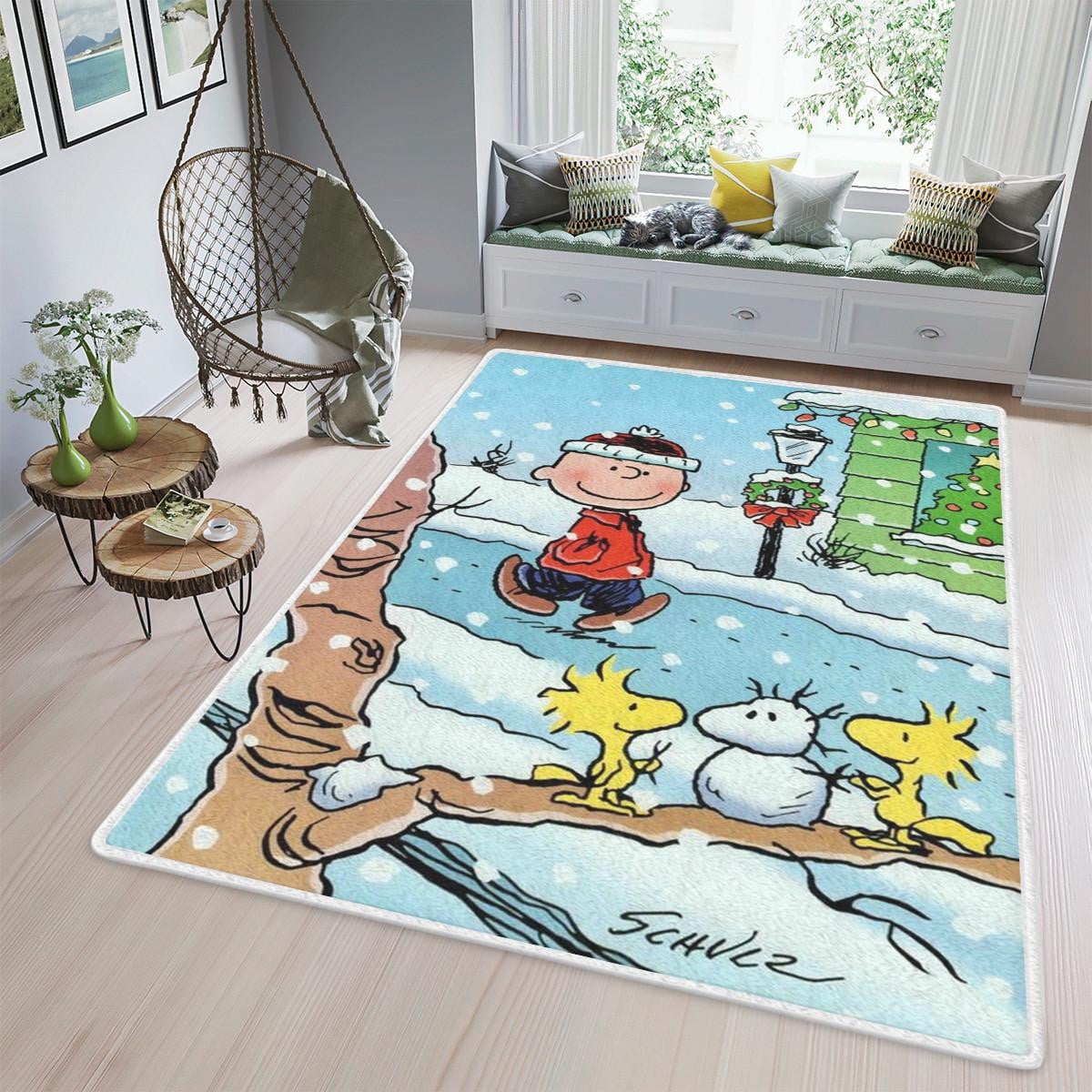 Christmas Gift, Peanuts Area Rug Living Room, Peanuts, Charlie Brown Snoopy Woodstock Gift For Fan Rug Home Decor Floor Decor