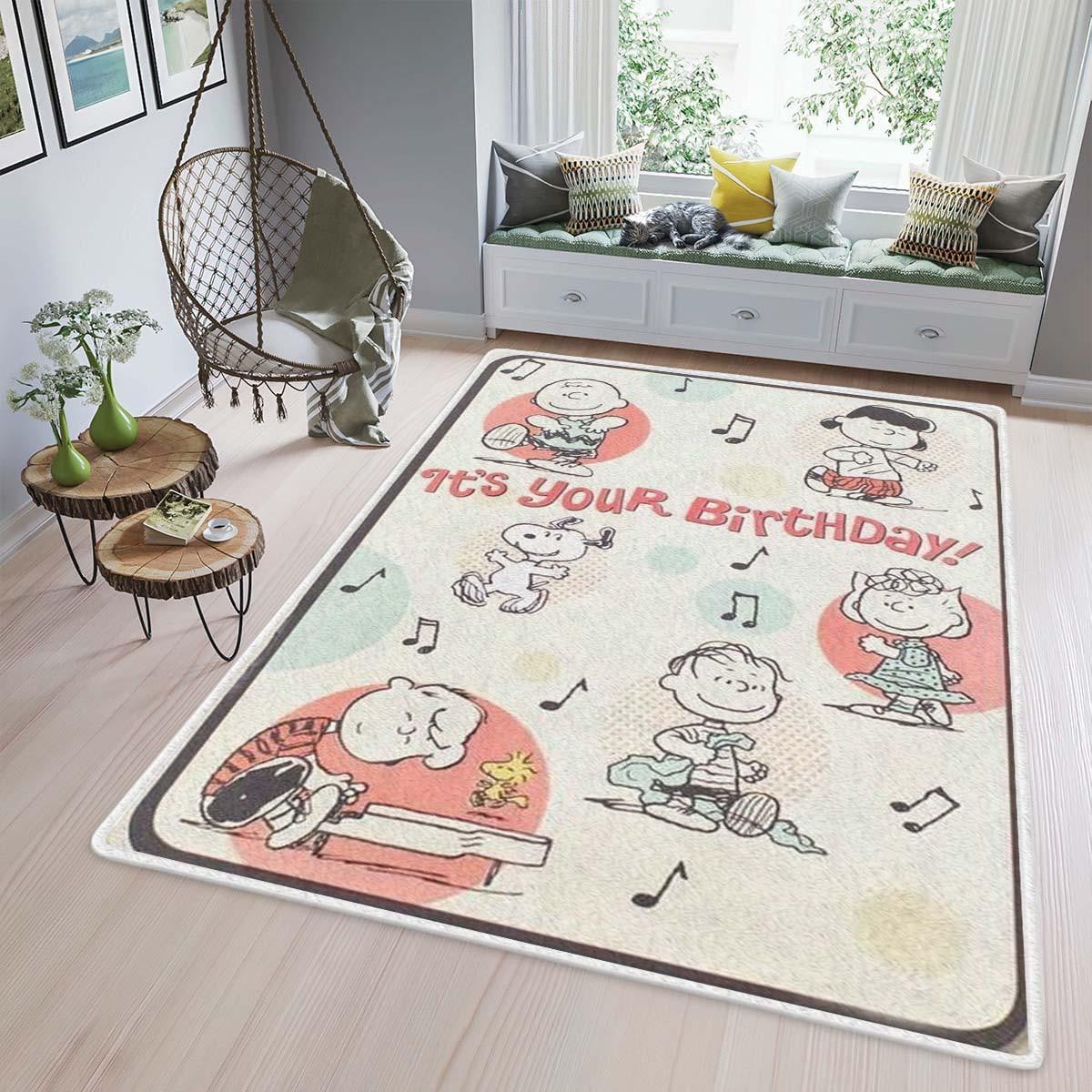 Peanuts Snoopy Charlie Brown It's Your Birthday Area Rug Living Room, Peanuts Snoopy Gift For Fan Rug Home Decor Floor Decor