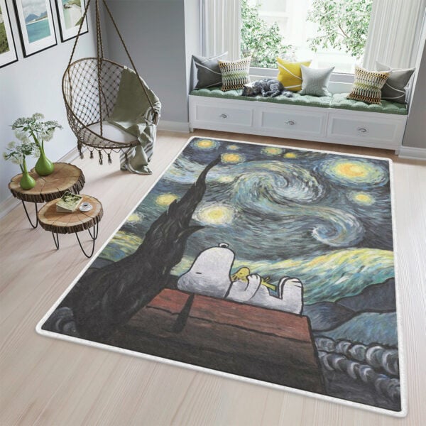 Snoopy Area Rug Living Room, Snoopy Peanuts Woodstock Starry Night Gift For Fan Rug Home Decor Floor Decor 402