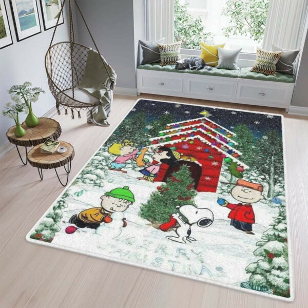 Peanuts Snoopy And Friends Merry Christmas, Snow Christmas Tree, Snoopy Area Rug Living Room Rug Home Decor Floor Decor 354