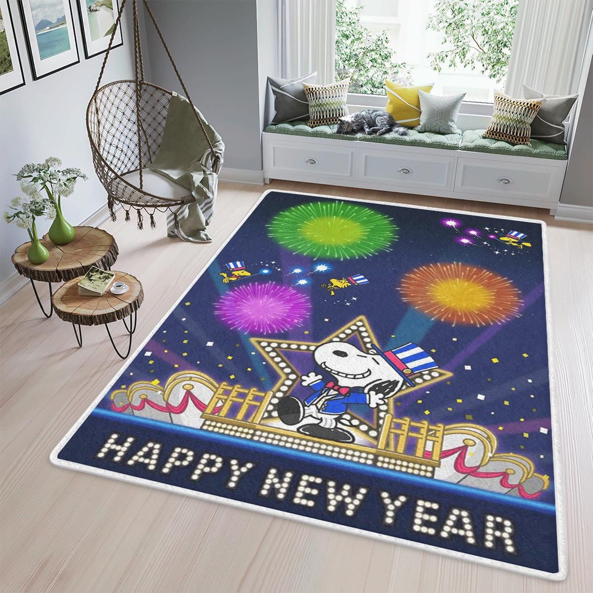 Snoopy Fan Gift, Snoopy Happy New Year Gift, Snoopy And Woodstock Area Rug Living Room, Snoopy And Woodstock Rug Home Decor Floor Decor