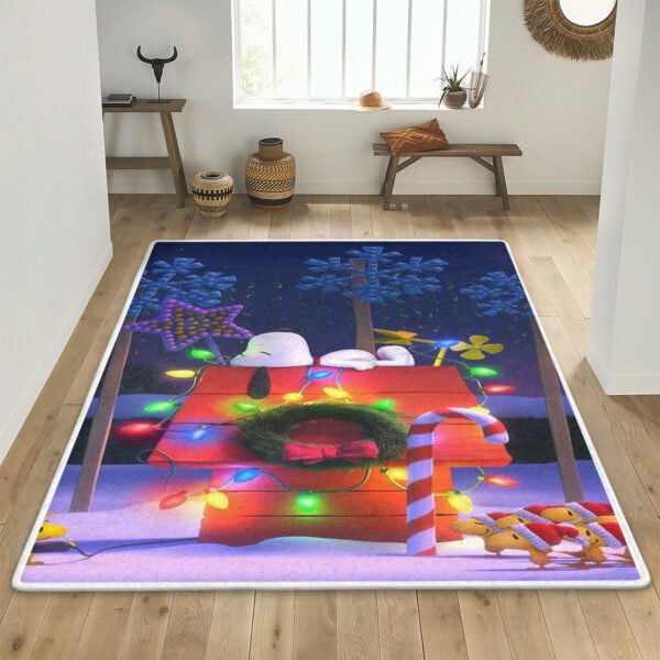 Peanuts Snoopy Merry Christmas Area Rug Living Room, Snoopy Woodstock Rug Home Decor Floor Decor 2305