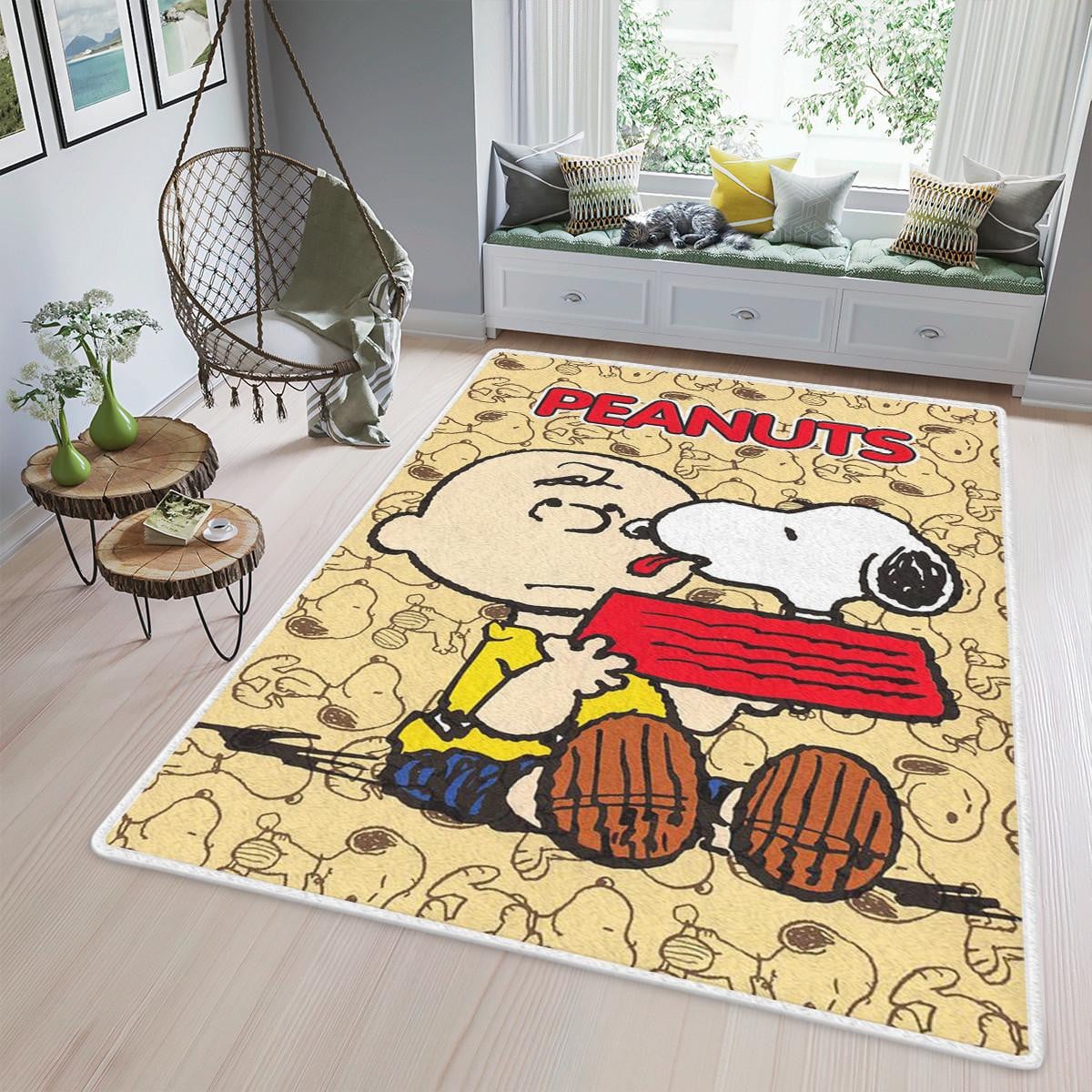 Snoopy Charlie Brown Peanuts Cartoon Christmas Gift For Lover Area Rug Living Room,snoopy Rug Home Decor Floor Decor
