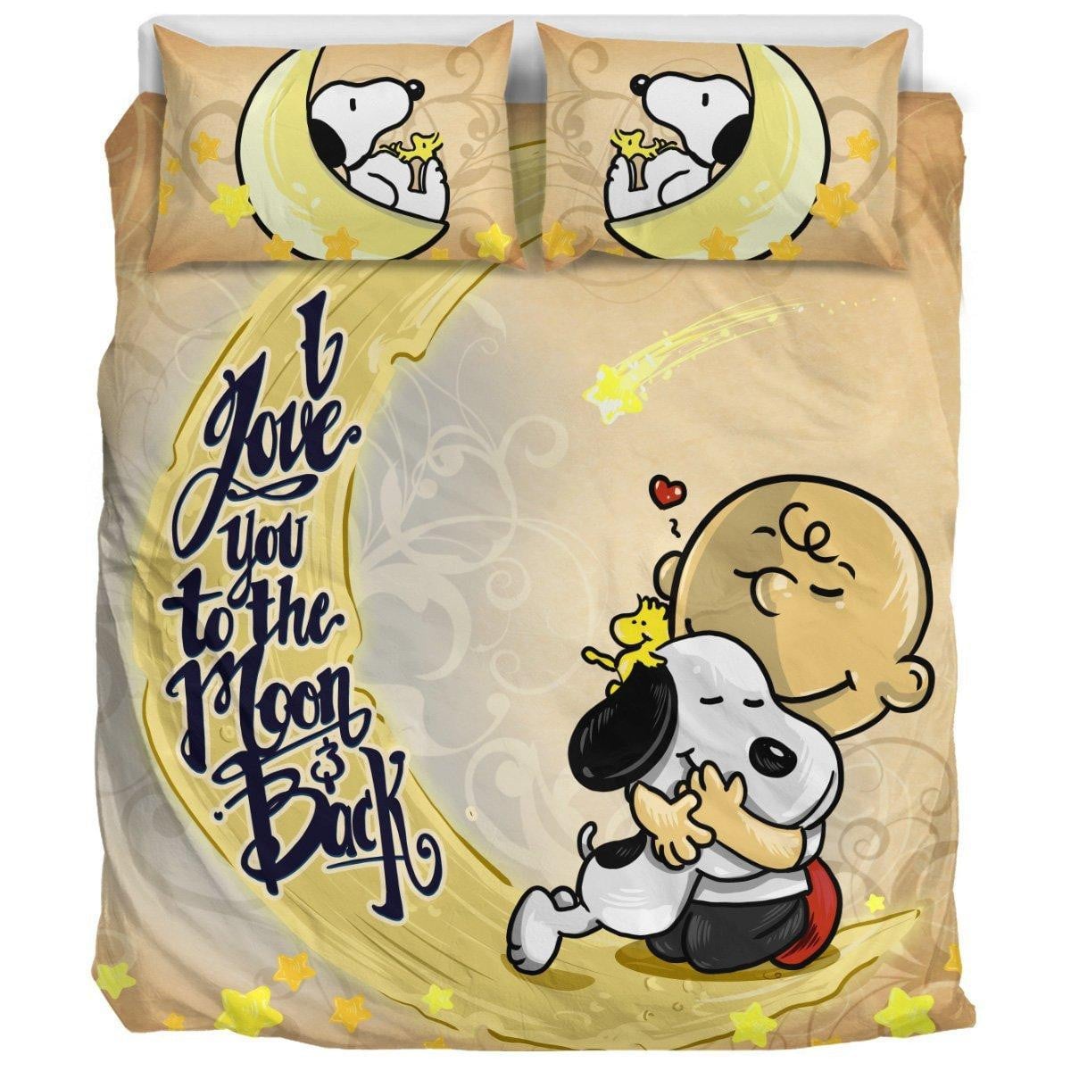 Snoopy The Peanuts Fan Gift, Snoopy And Charlie Brown I Love You To The Moon And Back Ver214 Duvet Bedding Set