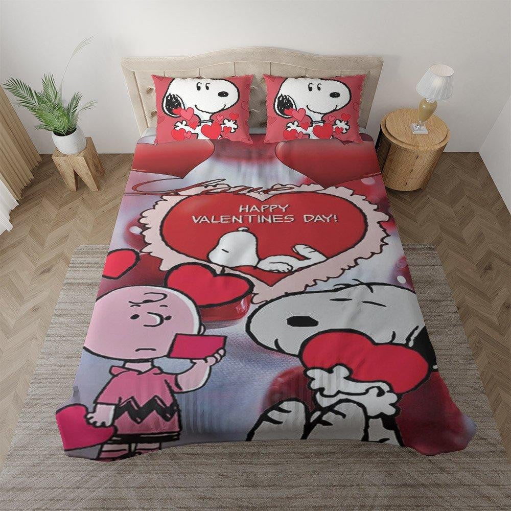 Snoopy The Peanuts Gift For Fan, Happy Valentine's Day Gift, Snoopy And Charlie Brown Duvet Quilt Bedding Set