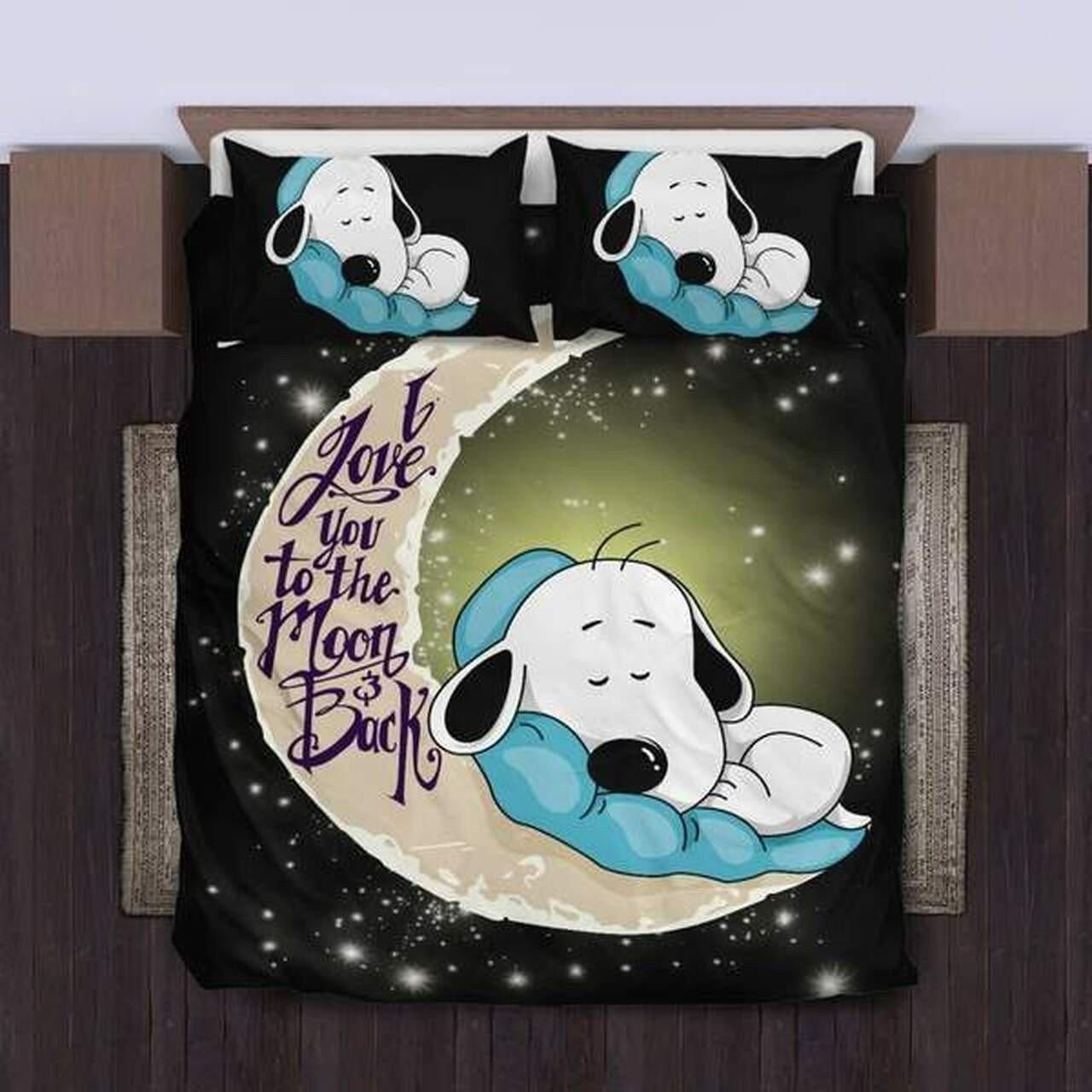 Snoopy The Peanuts Fan Gift, Snoopy Sleeping, I Love You To The Moon And Back Duvet Bedding Set