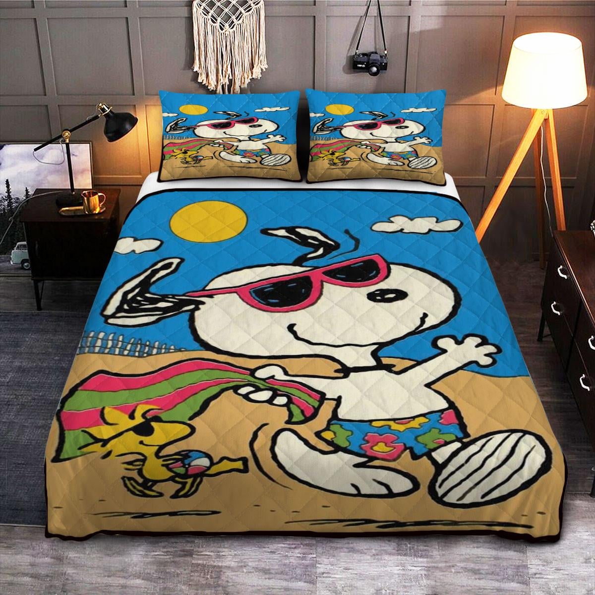 Snoopy And Woodstock Vacation Summer Peanuts Cartoon Fan Gift,snoopy Hawaiian Duvet Quilt Bedding Set