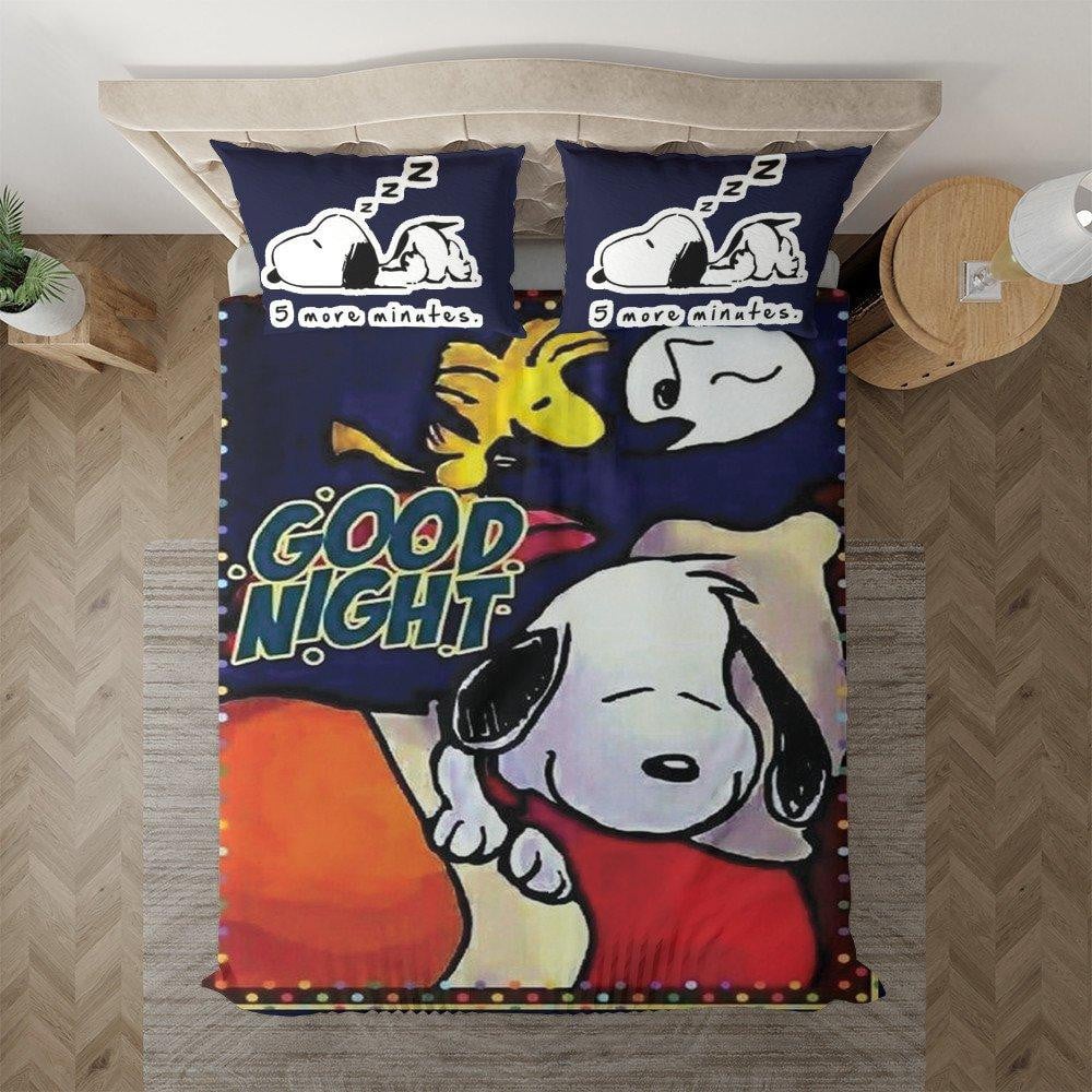 Snoopy Lover Gift, Snoopy The Peanuts Gift, Funny Snoopy And Woodstock Good Night Duvet Quilt Bedding Set