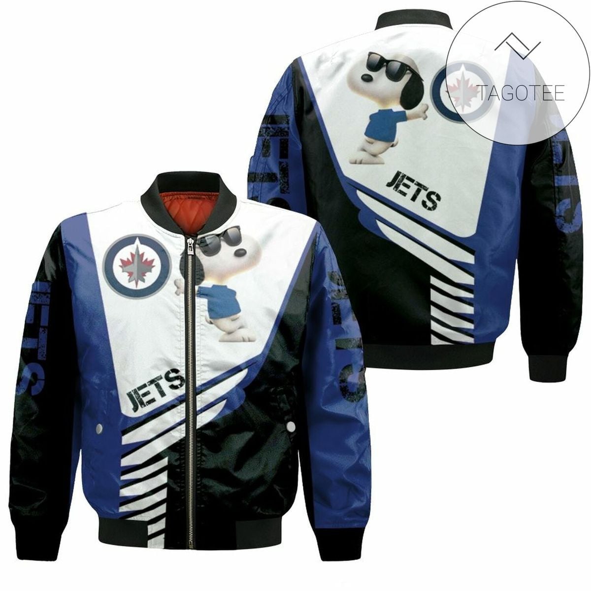 NHL Winnipeg Jets White Navy Blue Snoopy For Fans Bomber Jacket