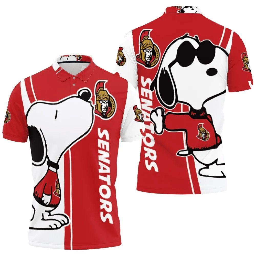 Mens & Womens Ottawa Senators Snoopy Lover 3D All Over Print Polo Shirt