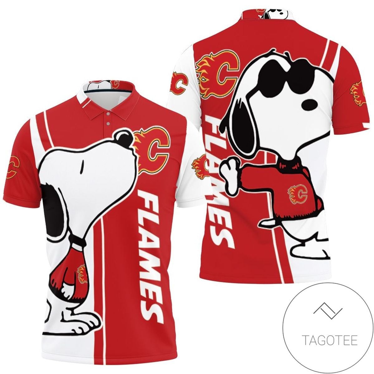 Mens & Womens Calgary Flames Snoopy Lover 3d Printed All Over Print Polo Shirt