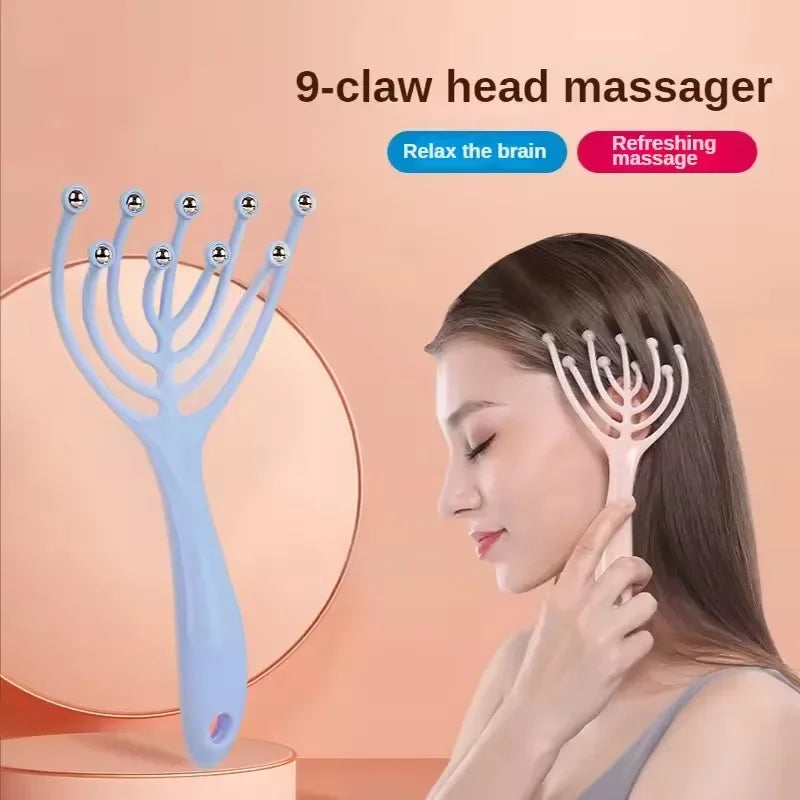 2Pcs Head Massager Scalp Neck Comb Roller Five Finger 9 Claws Steel Ball Hand Held Relax Spa Hair Care For Hair Stress 2027