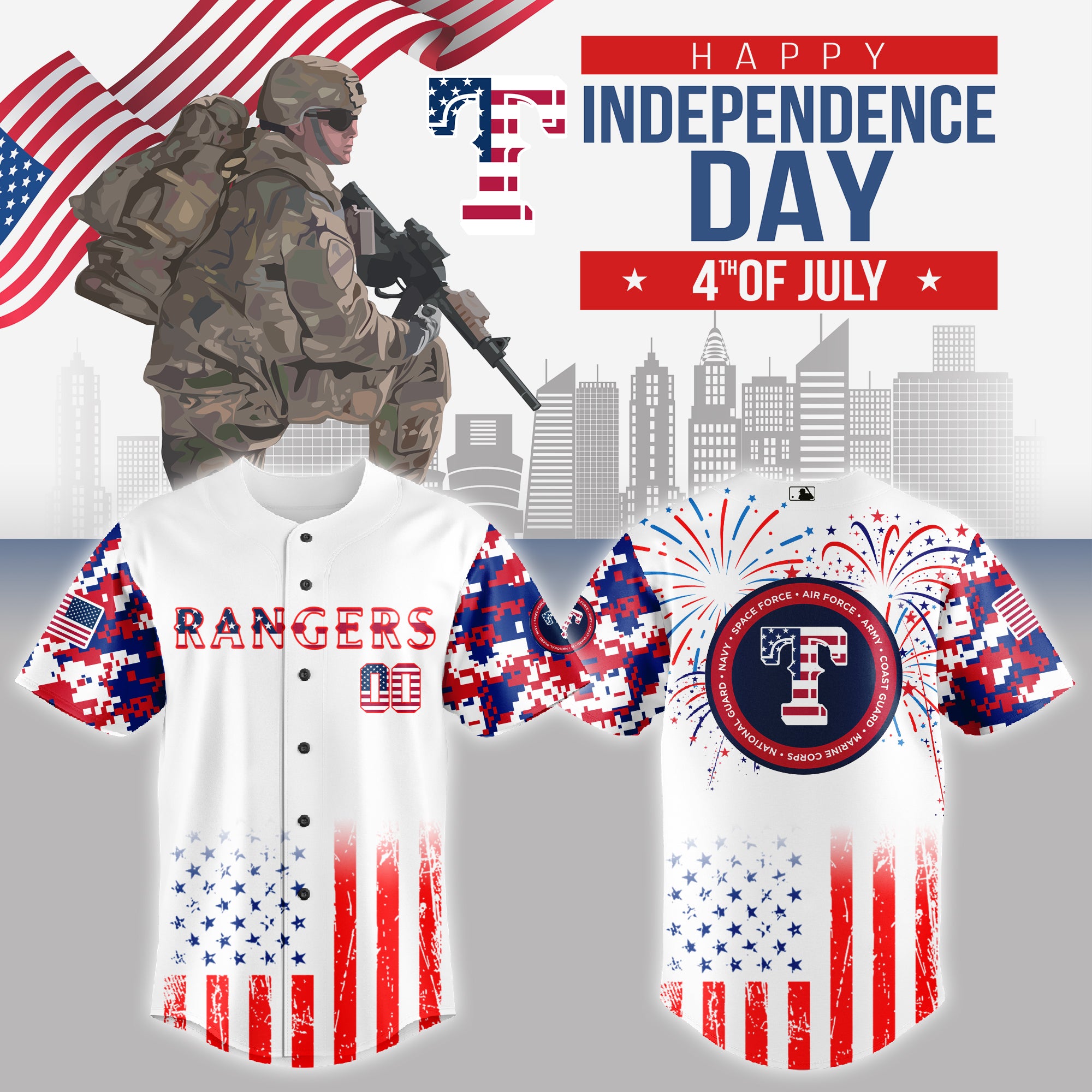 Texas Rangers MLB The 4th Of July Military Jersey 